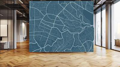 Dark cyan vector background map, Amman city area streets and water cartography illustration. Wall mural