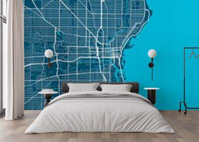 Detailed map of Milwaukee city, linear print map. Cityscape panorama. Wall mural