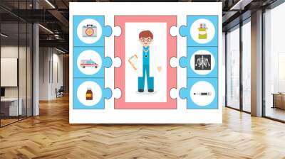 Game for kids. Pazl. Medicine educational activity.  Profession doctor. Preschool worksheet activity for children. Vector illustration Wall mural