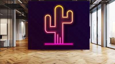 Glowing neon line Cactus icon isolated on black background. Vector. Wall mural