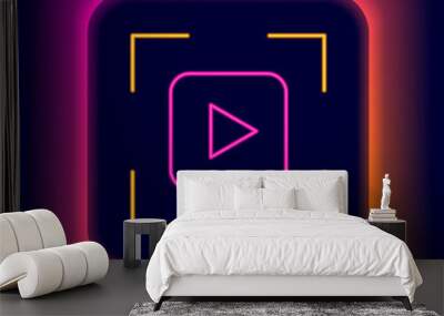 Glowing neon line Camera focus frame line icon isolated on black background. Colorful outline concept. Vector Wall mural