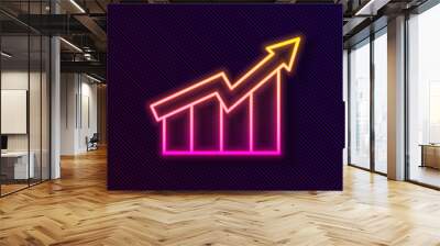 Glowing neon line Financial growth increase icon isolated on black background. Increasing revenue. Vector. Wall mural