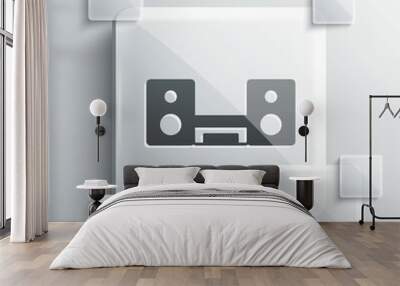 Grey Home stereo with two speakers icon isolated on grey background. Music system. Square glass panels. Vector Wall mural