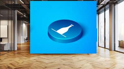 Isometric Bottle of wine icon isolated on blue background. Blue circle button. Vector Wall mural