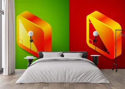 Isometric Triangle math icon isolated on green and red background. Square button. Vector Wall mural