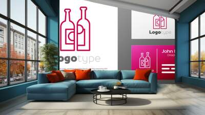 Logotype line Bottles of wine icon isolated on white background. Logo design template element. Vector Illustration. Wall mural