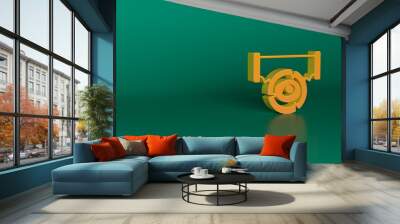 Orange Two-handed saw and log icon isolated on green background. Minimalism concept. 3D render illustration Wall mural