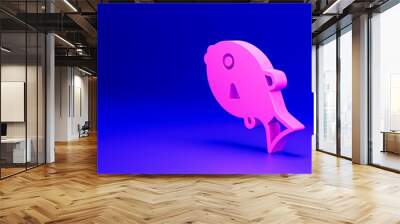 Pink Tropical fish icon isolated on blue background. Exotic fish. Minimalism concept. 3D render illustration Wall mural