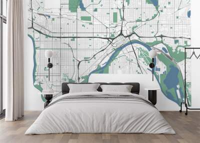 Saint Paul map, capital city of the USA state of Minnesota. Municipal administrative area map with rivers and roads, parks and railways. Wall mural