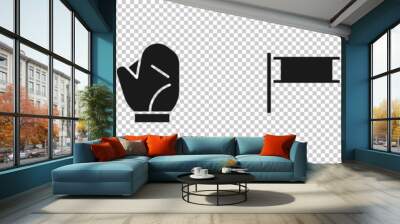 Set American Football ball, Baseball glove, Volleyball net and Fencing helmet mask icon. Vector Wall mural