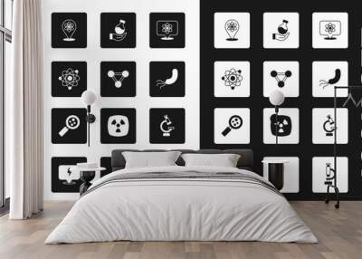 Set Atom, Molecule, Bacteria, Test tube, Microscope and Microorganisms under magnifier icon. Vector Wall mural