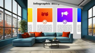 Set CD or DVD disk, Comedy and tragedy masks, Megaphone and Cinema ticket. Business infographic template. Vector. Wall mural