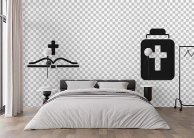 Set Funeral urn, Holy bible book, and Shovel icon. Vector Wall mural