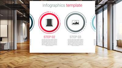 Set Photo camera, Empty photo studio, retouching and Camera shutter. Business infographic template. Vector Wall mural