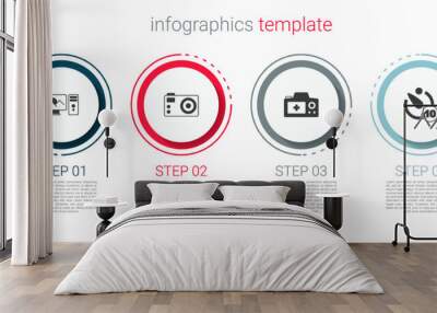 Set Photo retouching, camera, and Camera timer. Business infographic template. Vector Wall mural