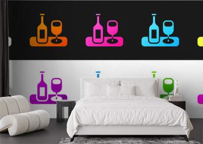 Set Wine bottle with glass icon isolated on black and white background. Vector. Wall mural