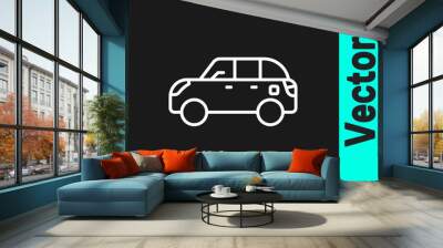 White line Hatchback car icon isolated on black background. Vector. Wall mural