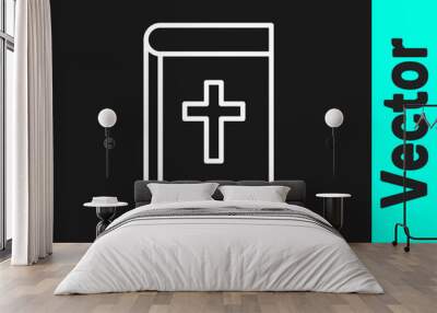 White line Holy bible book icon isolated on black background. Vector Wall mural