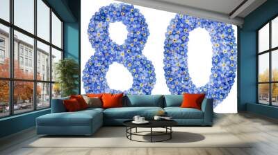 Arabic numeral 80, eighty, from blue forget-me-not flowers Wall mural