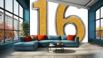 Metal numeral 16, sixteen, isolated on white background Wall mural