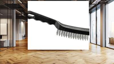 Steel wire brush with handle from black plastic for cleaning and polishing hard or metal equipment, isolated on white background Wall mural