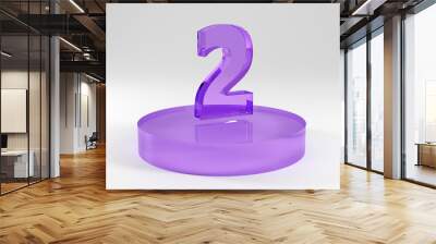 3D Illustration of a Purple Number two on a Podium on a light Background Wall mural