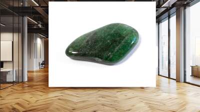 Macrophoto of single mineral rock specimen - tumbled green aventurine gemstone isolated on white background Wall mural