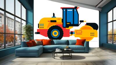 Construction machinery, asphalt paver. Commercial vehicles for work on the construction site, road work. Vector illustration isolated on white background Wall mural