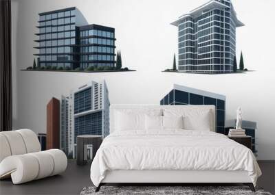 Different styles of modern buildings isolated on white background, high rise buildings. Wall mural