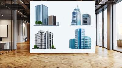 Different styles of modern buildings isolated on white background, high rise buildings. Wall mural