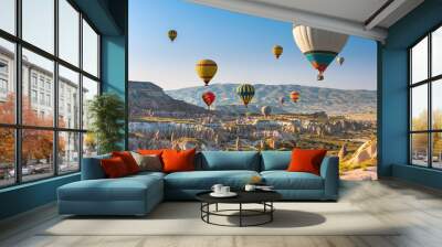 Hot air balloons flying over Cappadocia, Turkey Wall mural