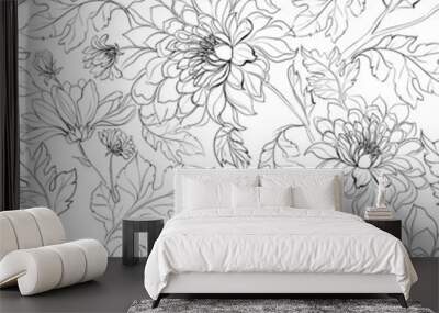 Seamless pattern from flowers of chrysanthemums on a white background. Wall mural