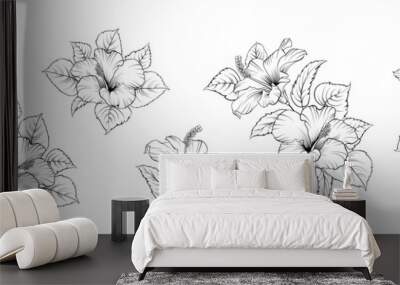 Set of different branches of hibiscus flowers on white background. Wall mural