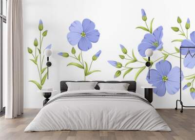 Set of differents flower linen on white background.  Wall mural