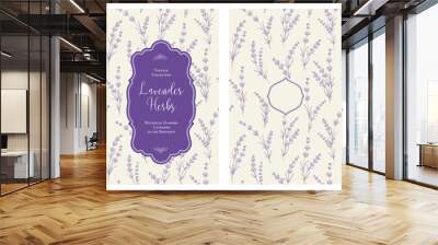 The book cover design with floral elements. Botanical book cover with lavender flower pattern. Calligraphic text - Lavender Herbs. Decorative frame or border for covers. Vector illustration. Wall mural