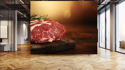 Fresh Beef Cut on Wooden Board with Rosemary Wall mural