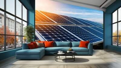 Solar cells, green energy with sun light Wall mural