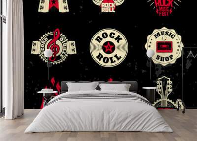 music labels set on grunge background. Wall mural