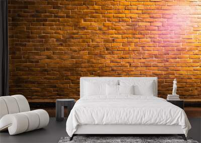 Photo of retro brown brickwall with light with copy space. Concept for backdrop, background, banner, brick pattern, construction and building structure, and wallpaper. Wall mural