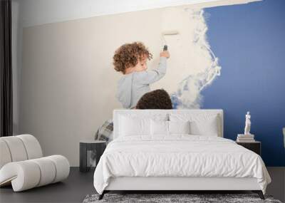 Father and son painting wall Wall mural