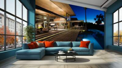 Illuminated patio of modern house Wall mural