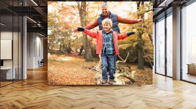 Man and grandson playing in park Wall mural