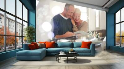 Older couple listening to vinyl records Wall mural