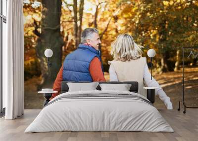 Older couple walking together in park Wall mural