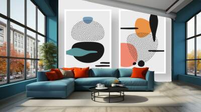 Abstract modern art posters set. Vector illustration. Doodle and various lines and dots. Minimalistic geometric shapes, hand drawn borders. Wall decoration for home interior or brochure cover design Wall mural