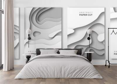 Banners set with white paper cut Wall mural