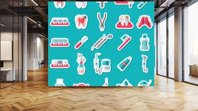 Dental Flat Sticker Icons Set Wall mural