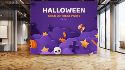 Halloween violet paper cut banner Wall mural