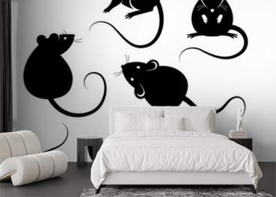 Set of rats black silhouettes Wall mural