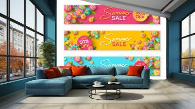 Summer sale banners with flowers Wall mural